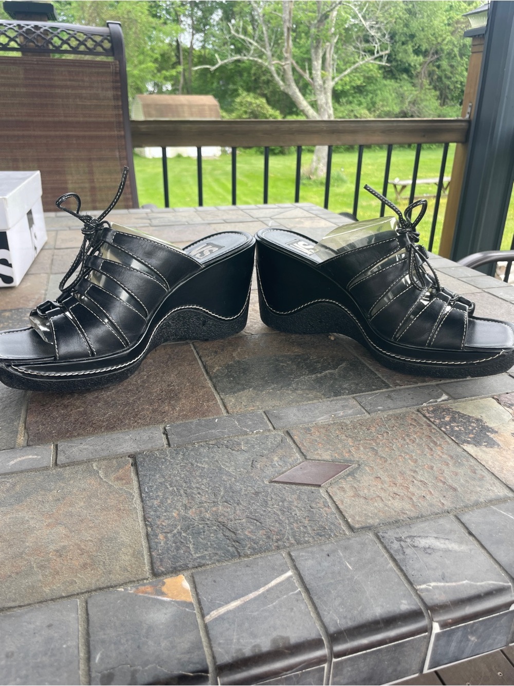 VSX Black Lace-Up Wedge Slide Sandals